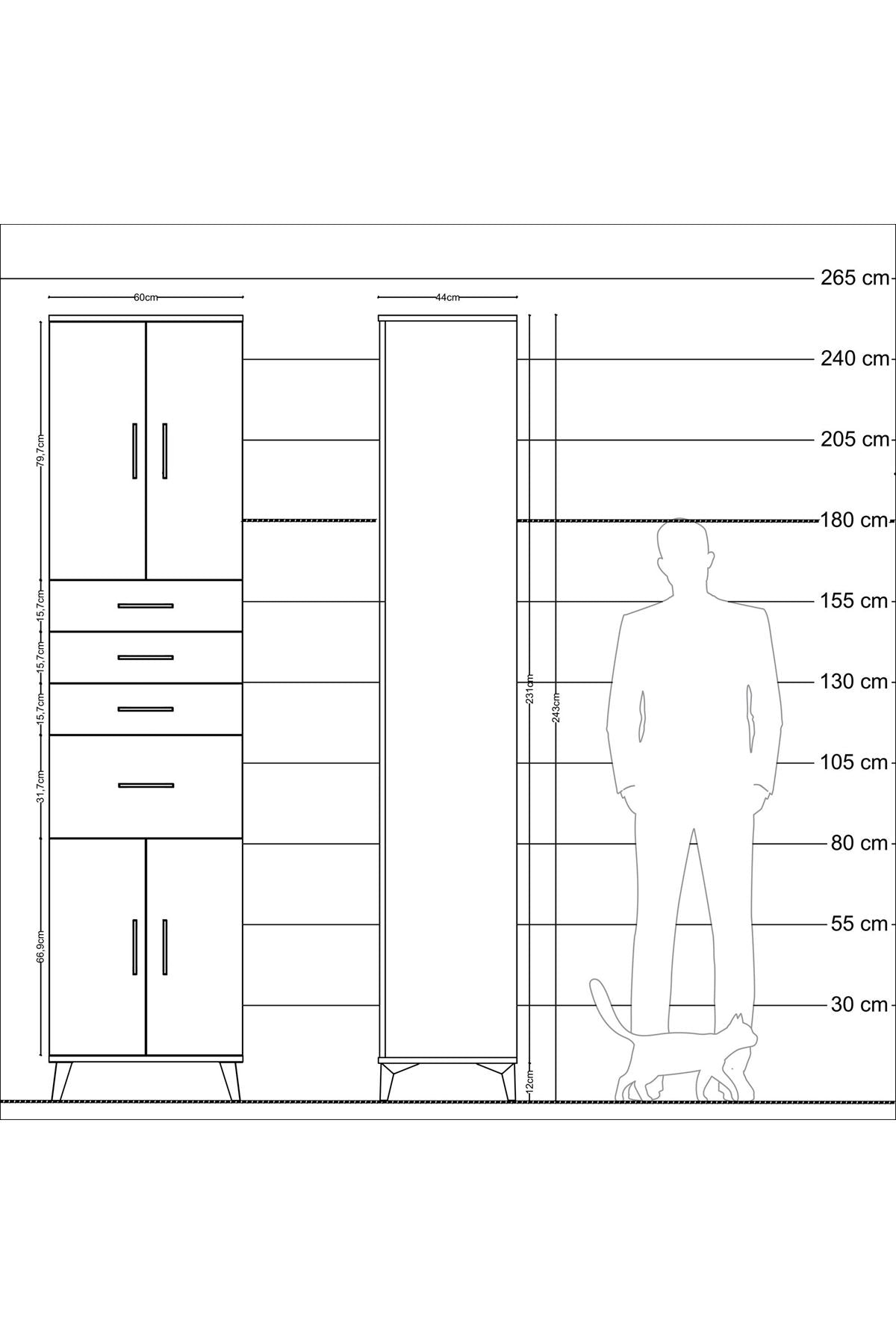 Hyperion Dolap 2 Raflı 4 Çekmeceli 4 Kapaklı 60x44x243 Çam-Çam