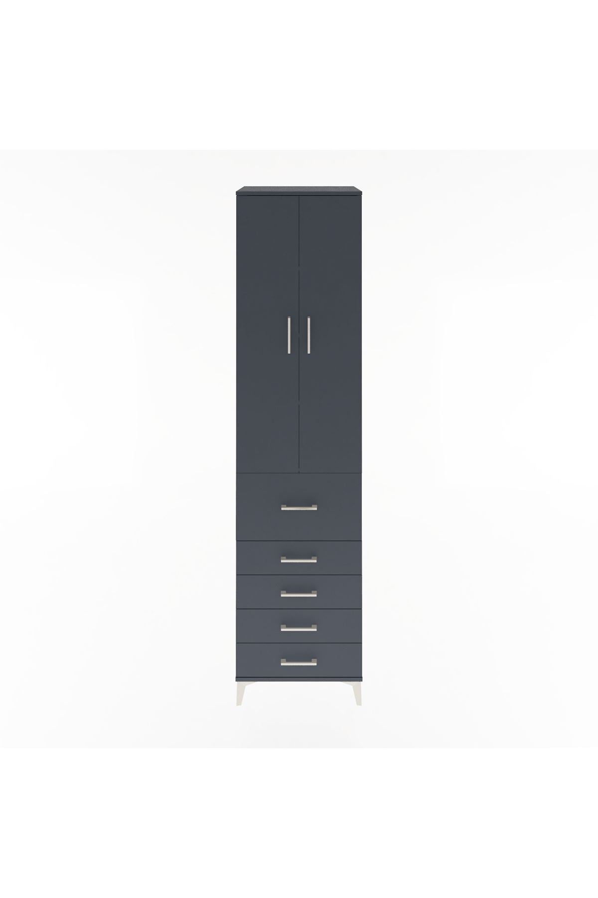 Hyperion Dolap 4 Raflı 5 Çekmeceli 2 Kapaklı 60x44x243 Antrasit-Antrasit