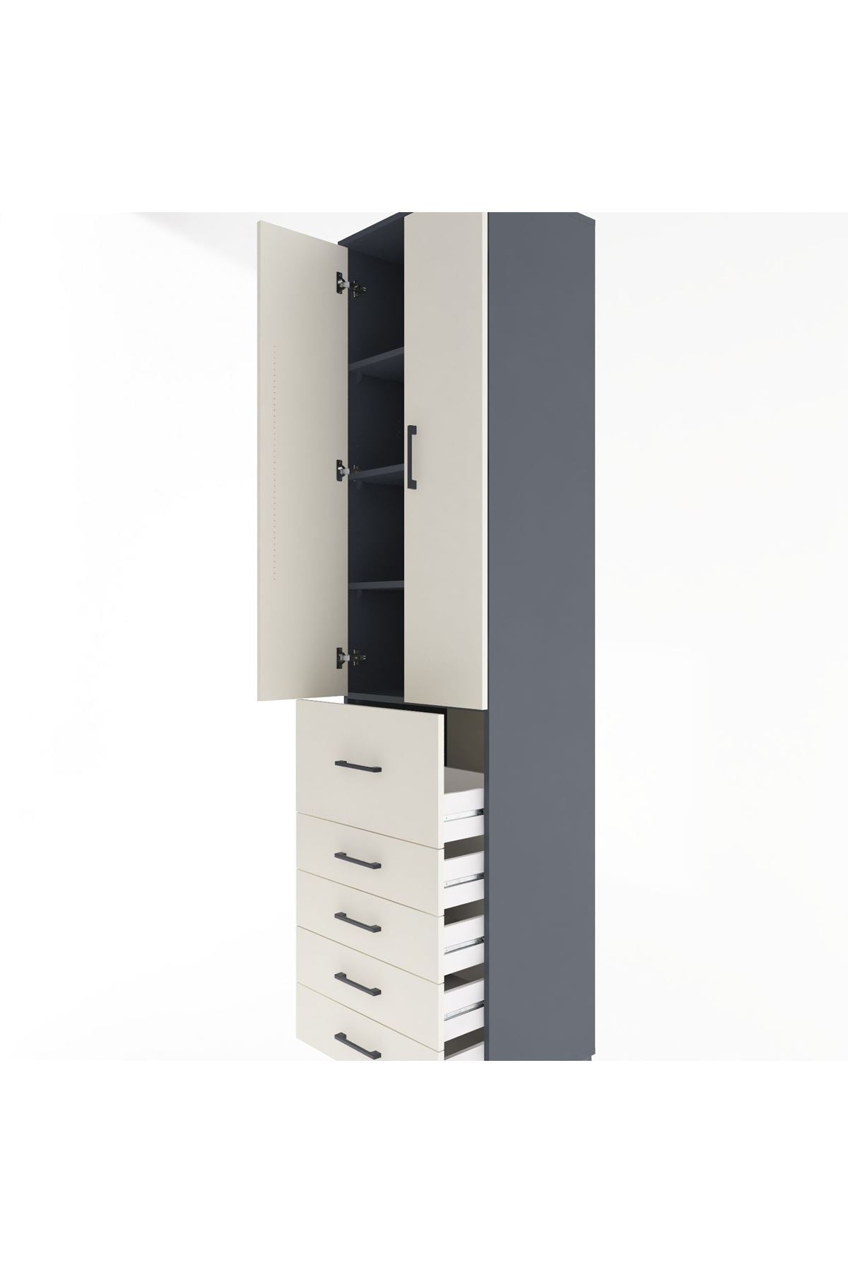 Hyperion Dolap 4 Raflı 5 Çekmeceli 2 Kapaklı 60x44x243 Antrasit-Aytaşı