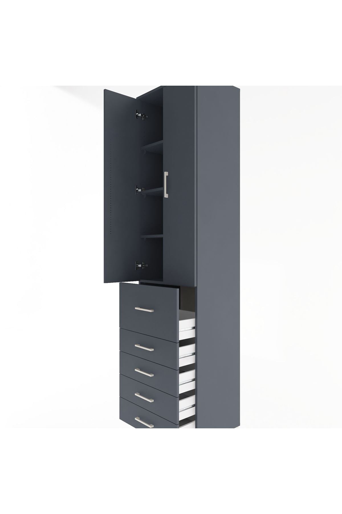 Hyperion Dolap 4 Raflı 5 Çekmeceli 2 Kapaklı 60x44x243 Antrasit-Antrasit