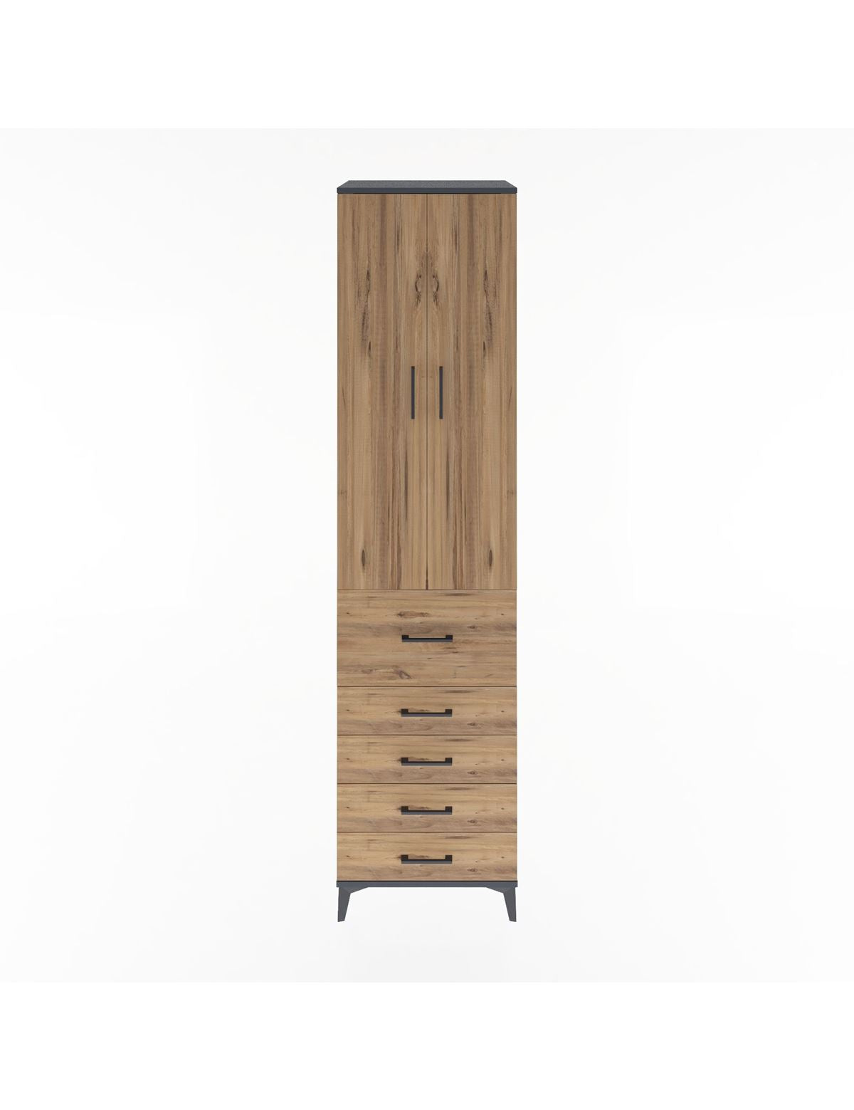 Hyperion Dolap 4 Raflı 5 Çekmeceli 2 Kapaklı 60x44x243 Antrasit-Çam