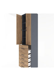 Hyperion Dolap 4 Raflı 5 Çekmeceli 2 Kapaklı 60x44x243 Antrasit-Çam