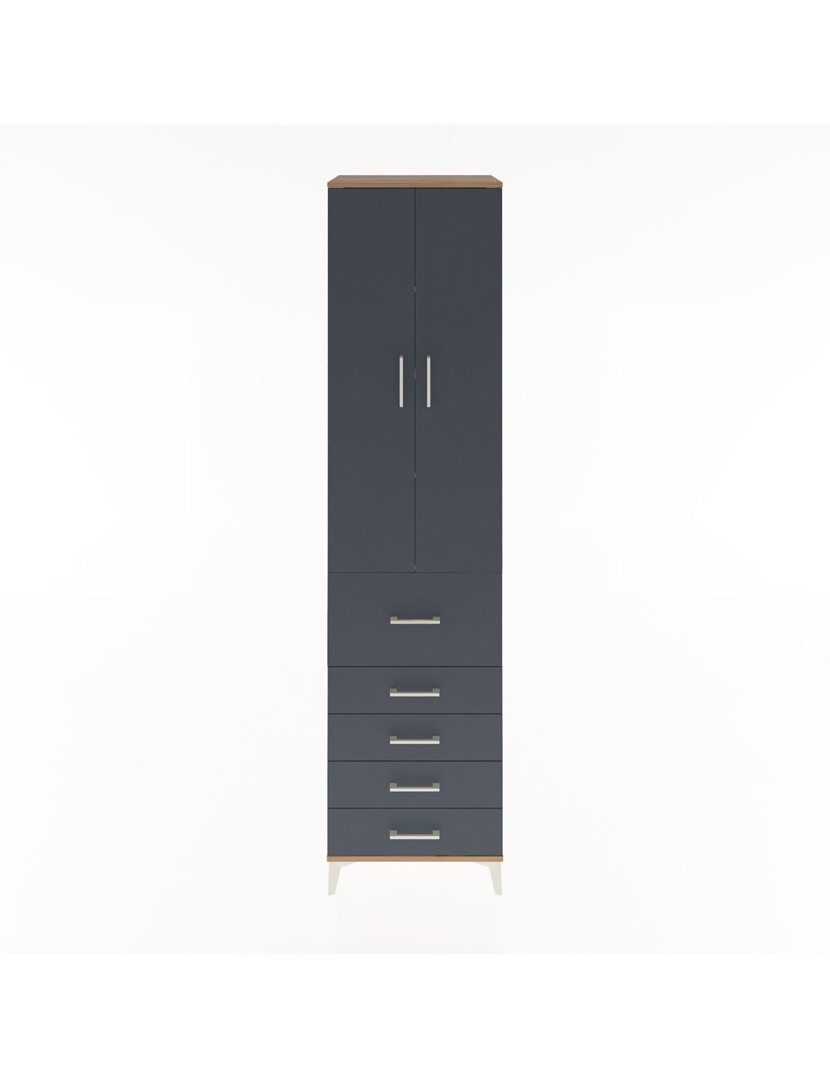 Hyperion Dolap 4 Raflı 5 Çekmeceli 2 Kapaklı 60x44x243 Çam-Antrasit