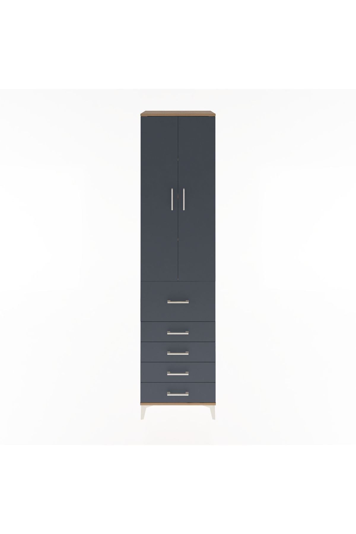 Hyperion Dolap 4 Raflı 5 Çekmeceli 2 Kapaklı 60x44x243 Çam-Antrasit