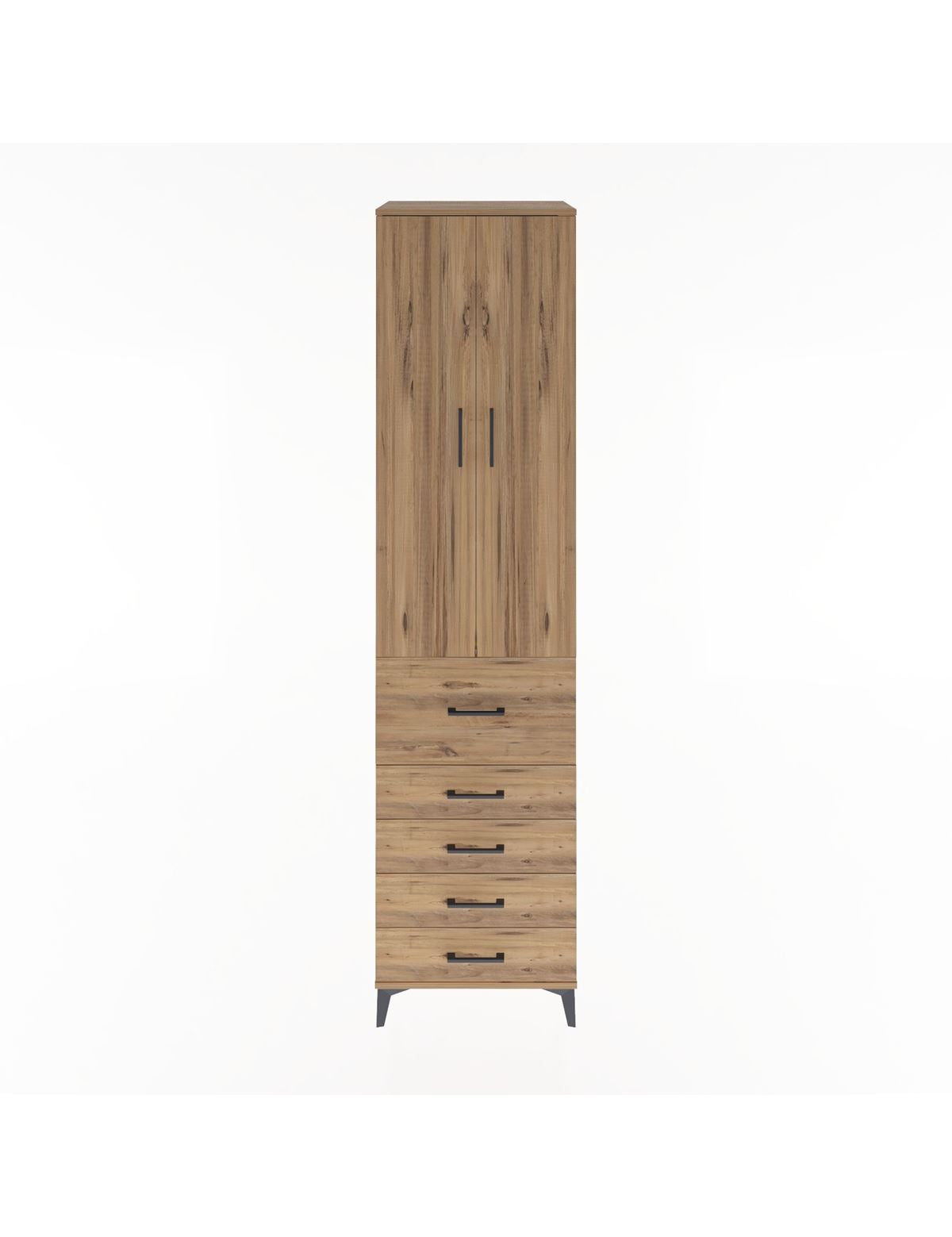 Hyperion Dolap 4 Raflı 5 Çekmeceli 2 Kapaklı 60x44x243 Çam-Çam