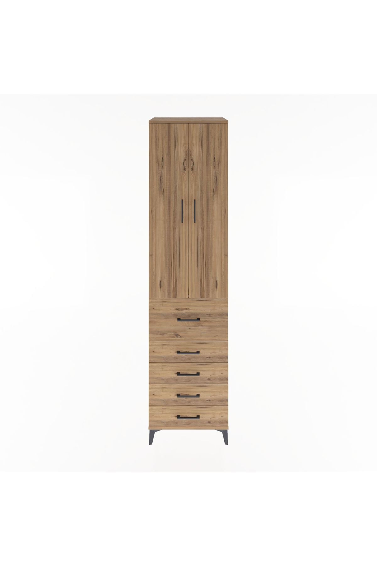 Hyperion Dolap 4 Raflı 5 Çekmeceli 2 Kapaklı 60x44x243 Çam-Çam