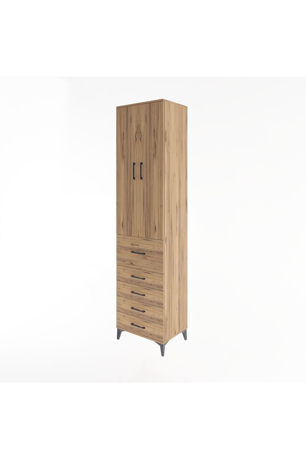 Hyperion Dolap 4 Raflı 5 Çekmeceli 2 Kapaklı 60x44x243 Çam-Çam