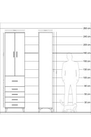 Hyperion Dolap 4 Raflı 5 Çekmeceli 2 Kapaklı 60x44x243 Çam-Çam