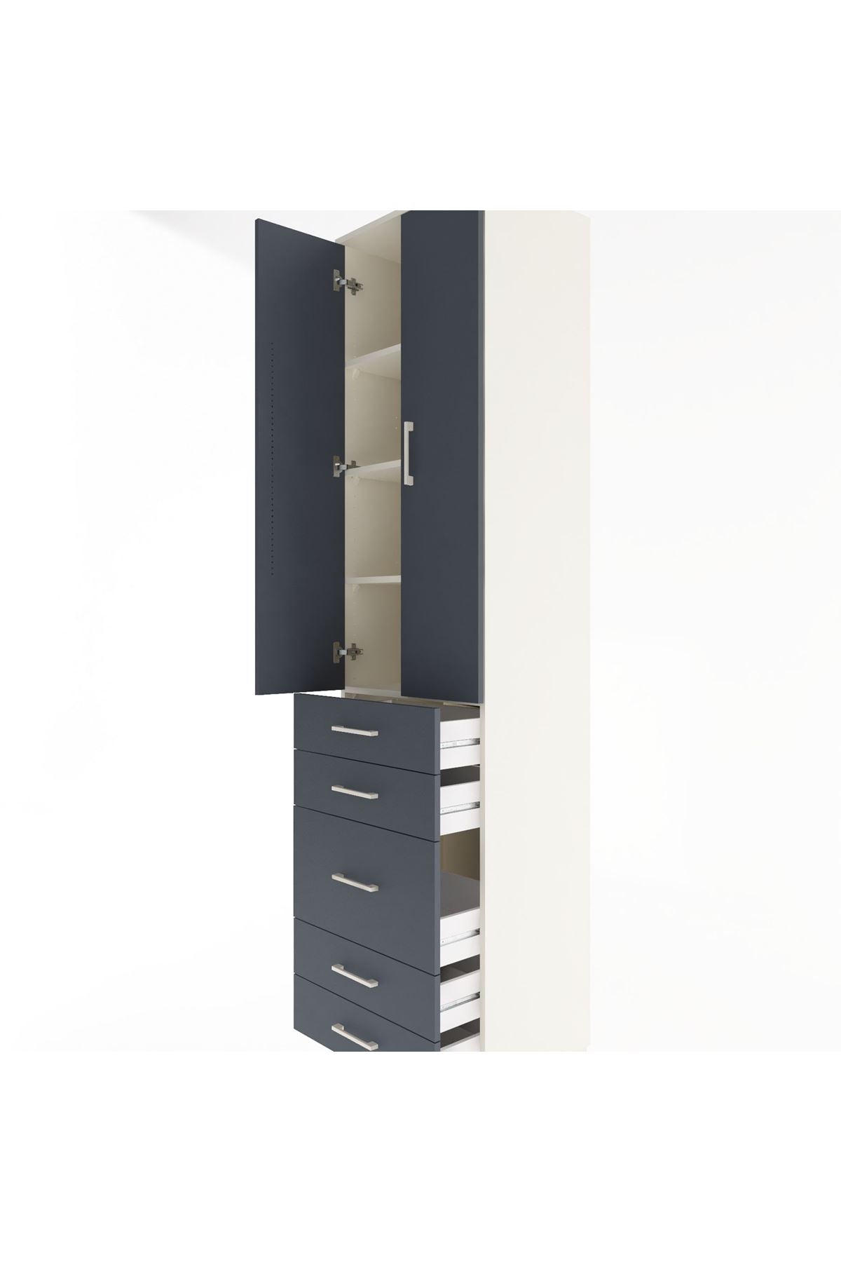 Hyperion Dolap 4 Raflı 5 Çekmeceli 2 Kapaklı 60x44x243 Aytaşı-Antrasit