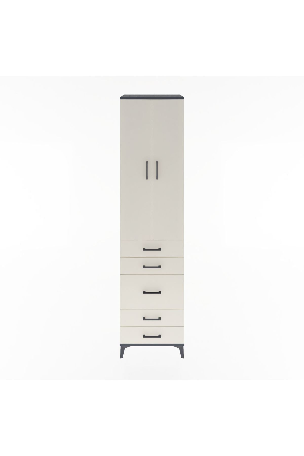 Hyperion Dolap 4 Raflı 5 Çekmeceli 2 Kapaklı 60x44x243 Antrasit-Aytaşı