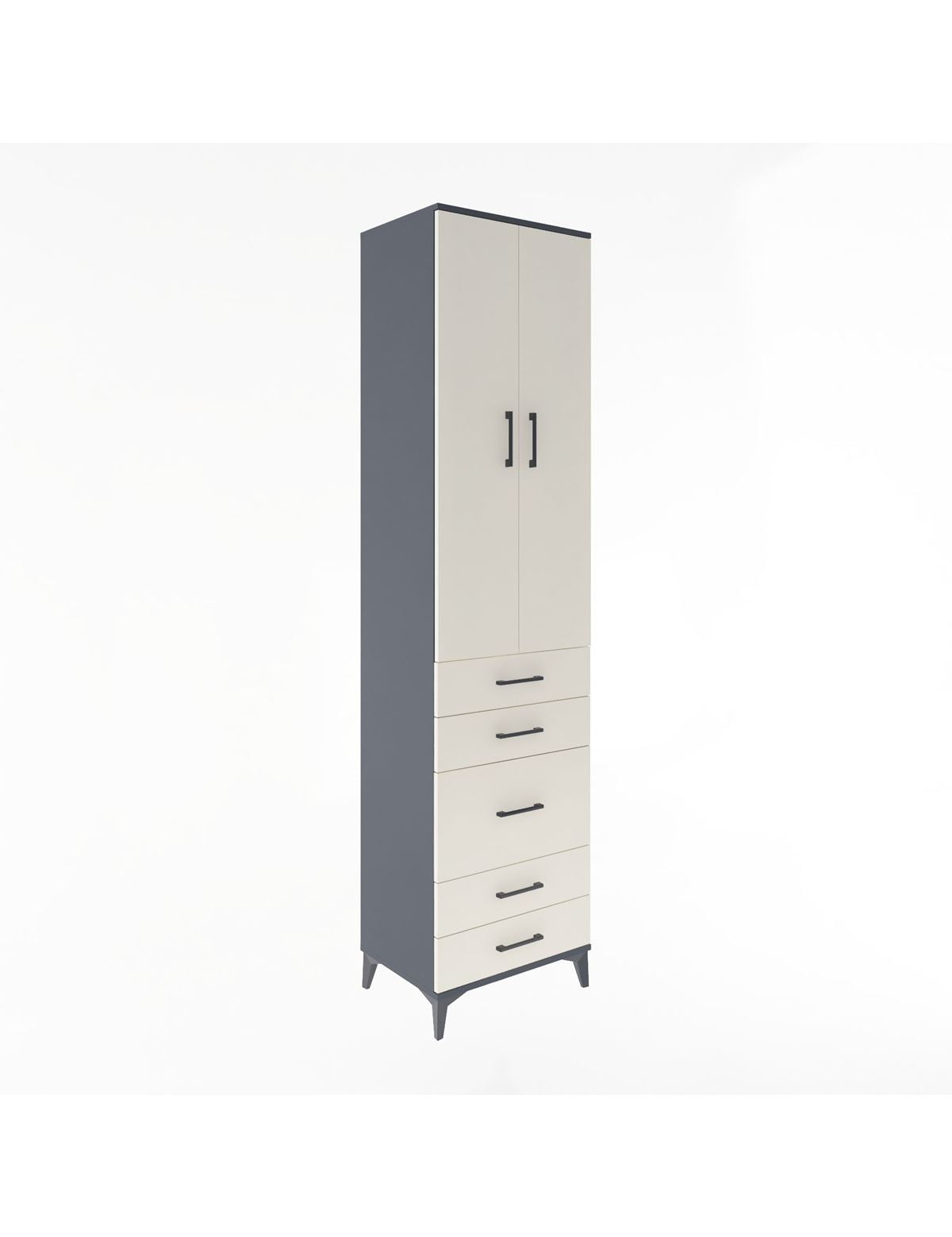 Hyperion Dolap 4 Raflı 5 Çekmeceli 2 Kapaklı 60x44x243 Antrasit-Aytaşı