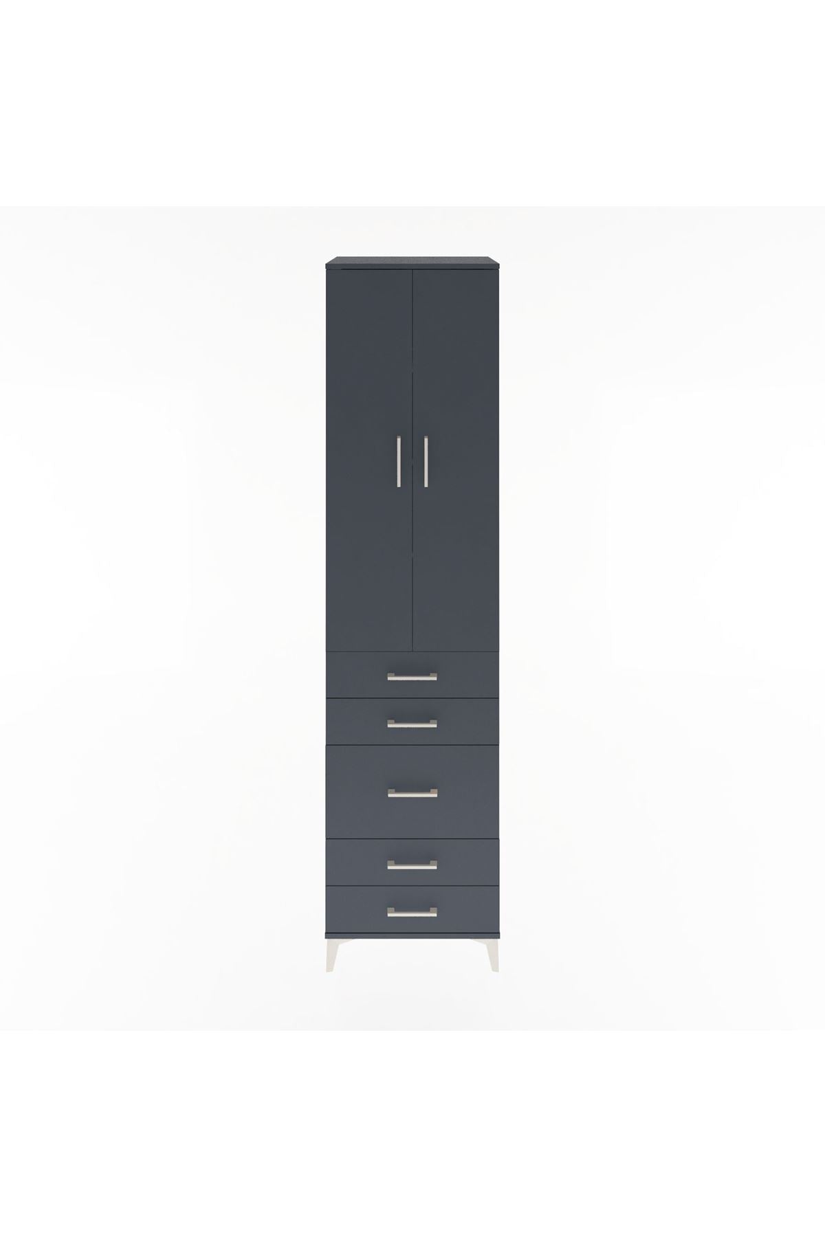Hyperion Dolap 4 Raflı 5 Çekmeceli 2 Kapaklı 60x44x243 Antrasit-Antrasit