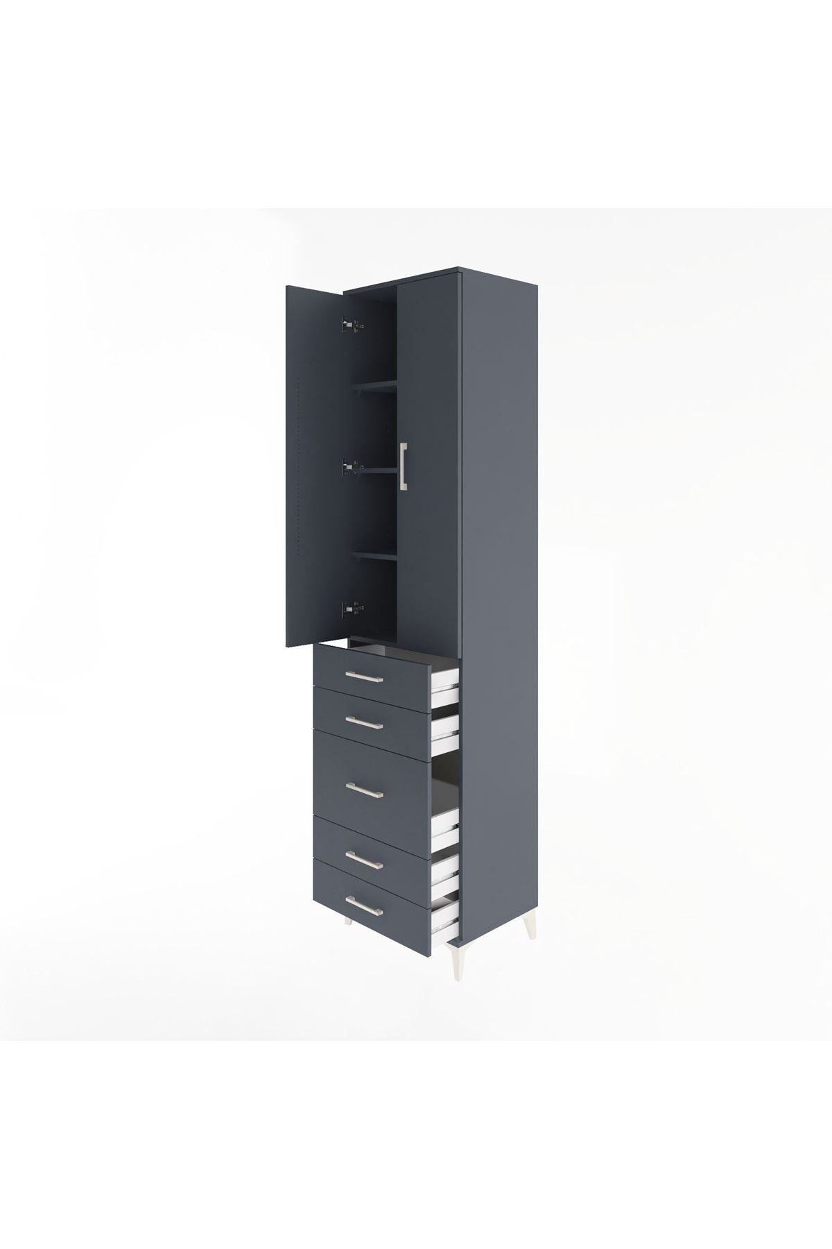 Hyperion Dolap 4 Raflı 5 Çekmeceli 2 Kapaklı 60x44x243 Antrasit-Antrasit