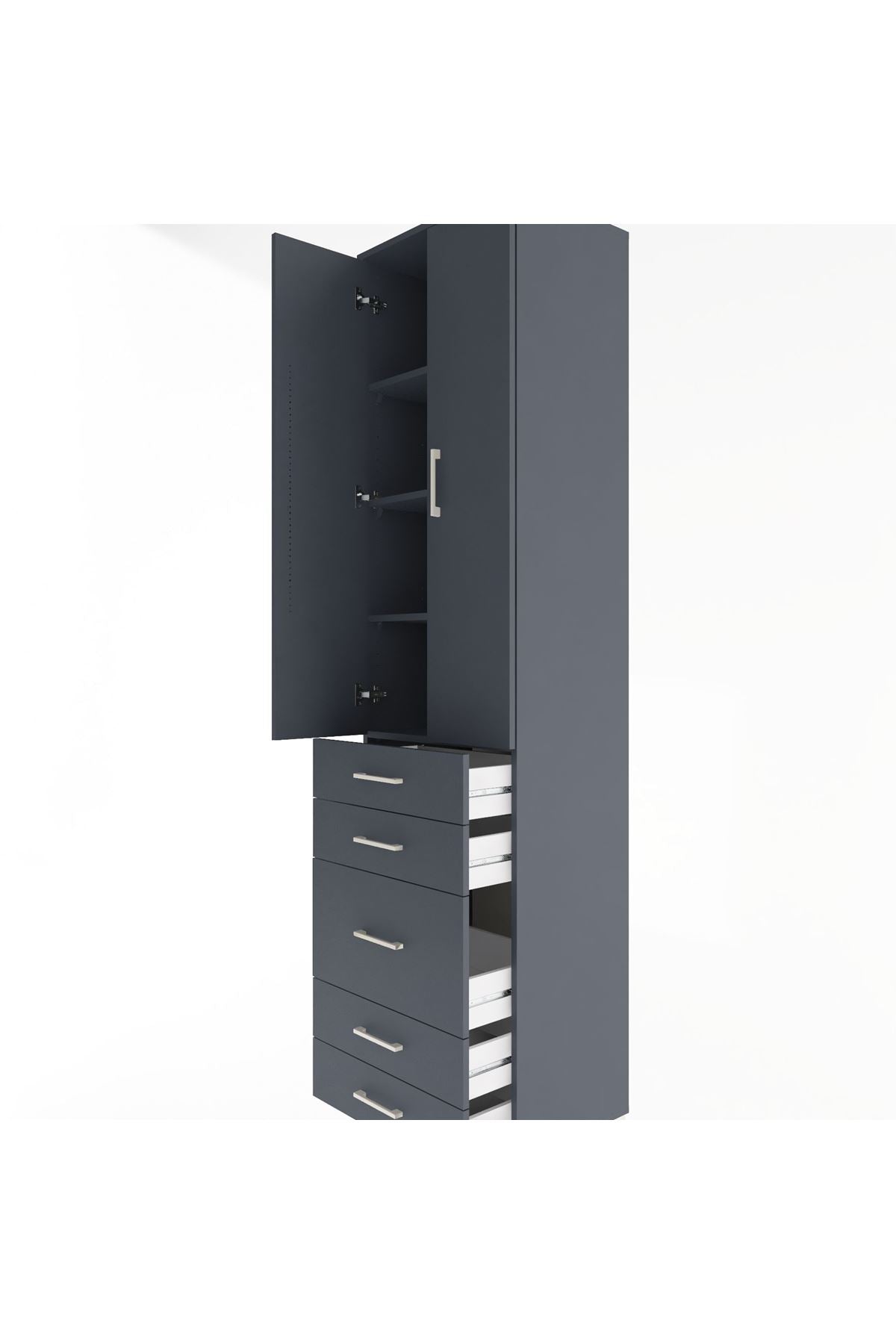 Hyperion Dolap 4 Raflı 5 Çekmeceli 2 Kapaklı 60x44x243 Antrasit-Antrasit
