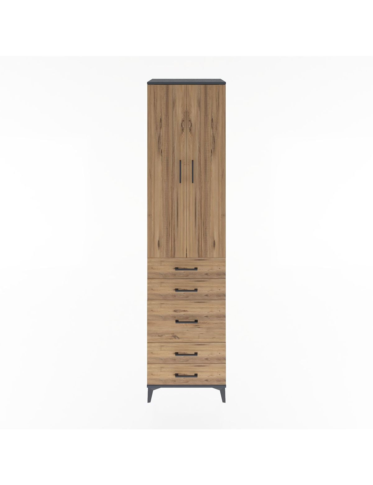 Hyperion Dolap 4 Raflı 5 Çekmeceli 2 Kapaklı 60x44x243 Antrasit-Çam