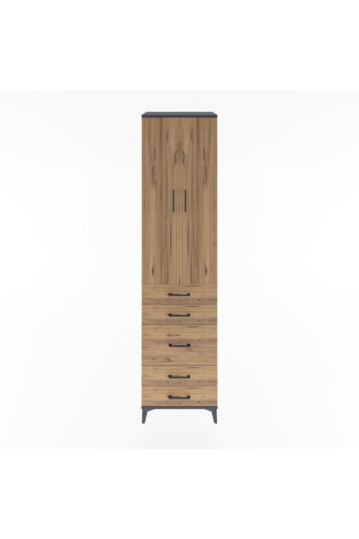 Hyperion Dolap 4 Raflı 5 Çekmeceli 2 Kapaklı 60x44x243 Antrasit-Çam