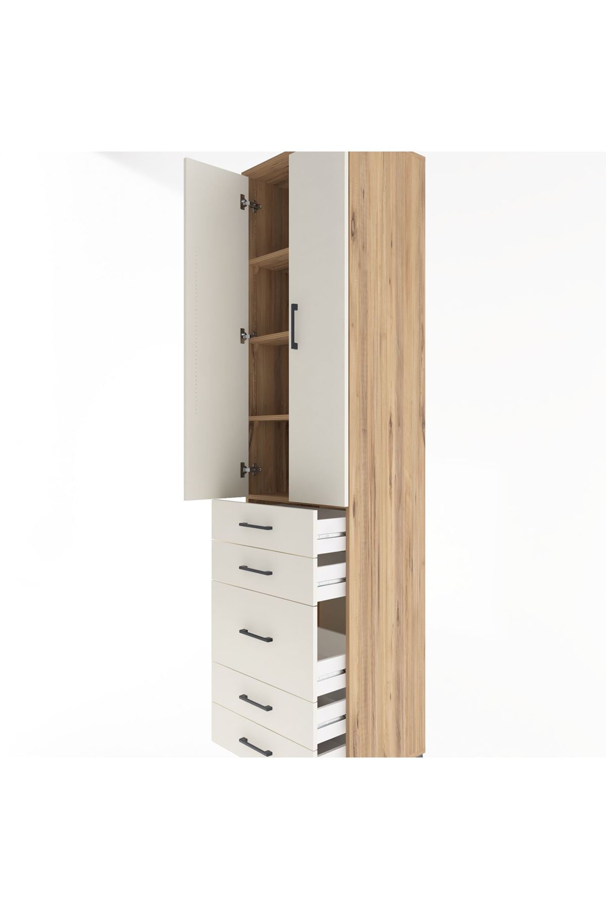 Hyperion Dolap 4 Raflı 5 Çekmeceli 2 Kapaklı 60x44x243 Çam-Aytaşı