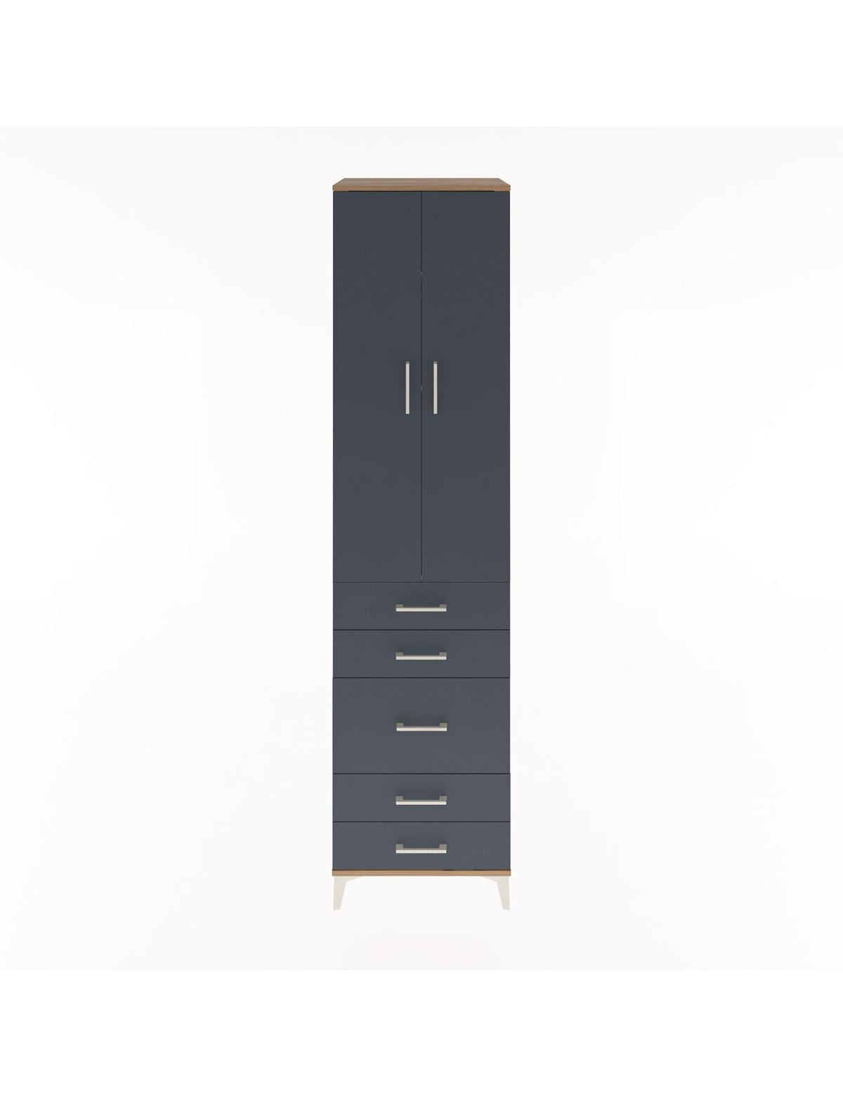 Hyperion Dolap 4 Raflı 5 Çekmeceli 2 Kapaklı 60x44x243 Çam-Antrasit