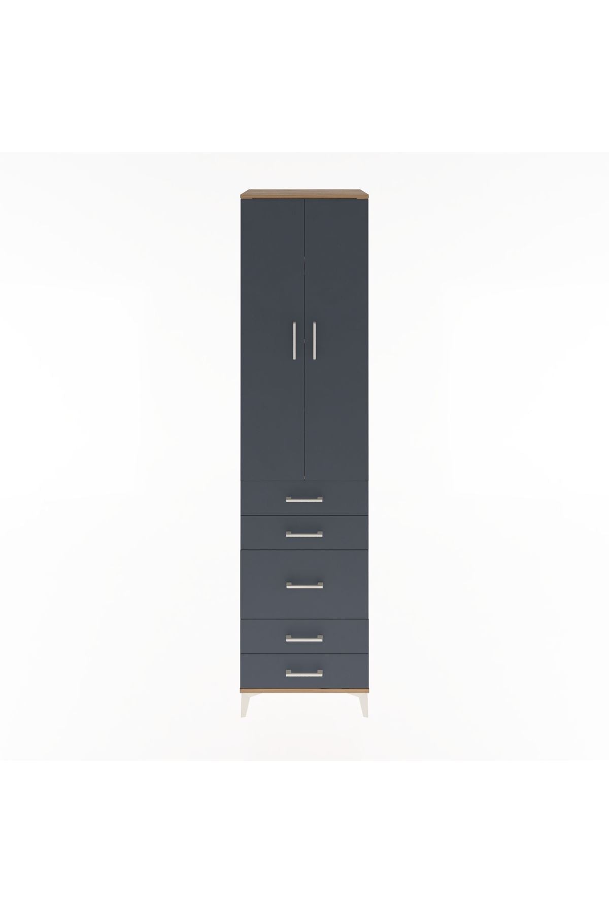 Hyperion Dolap 4 Raflı 5 Çekmeceli 2 Kapaklı 60x44x243 Çam-Antrasit