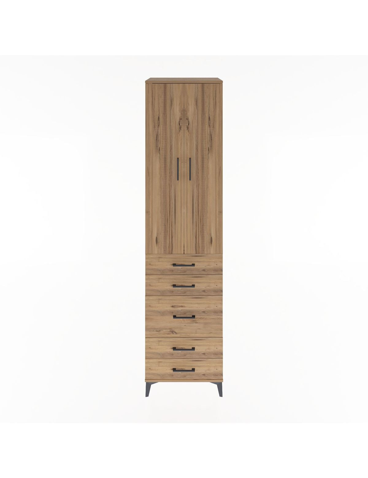 Hyperion Dolap 4 Raflı 5 Çekmeceli 2 Kapaklı 60x44x243 Çam-Çam