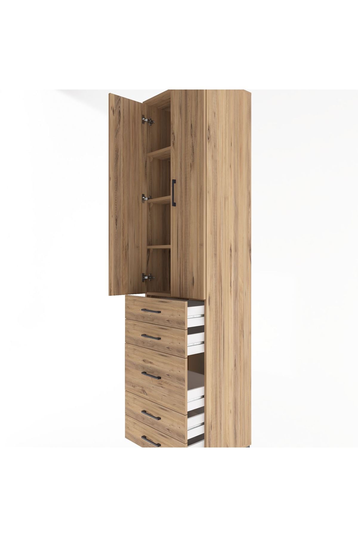 Hyperion Dolap 4 Raflı 5 Çekmeceli 2 Kapaklı 60x44x243 Çam-Çam