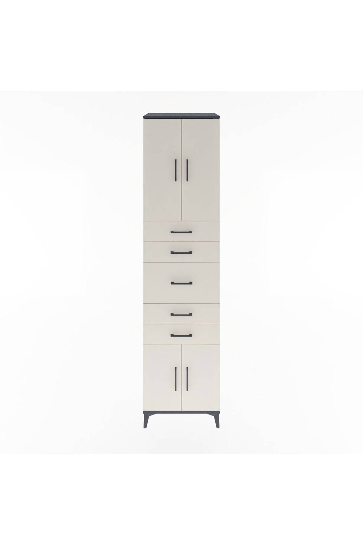 Hyperion Dolap 2 Raflı 5 Çekmeceli 4 Kapaklı 60x44x243 Antrasit-Aytaşı