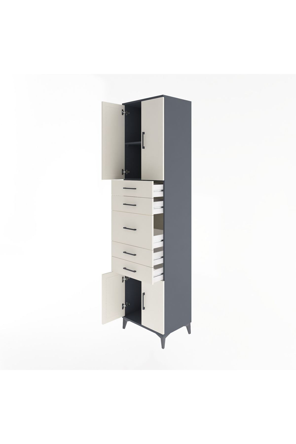 Hyperion Dolap 2 Raflı 5 Çekmeceli 4 Kapaklı 60x44x243 Antrasit-Aytaşı