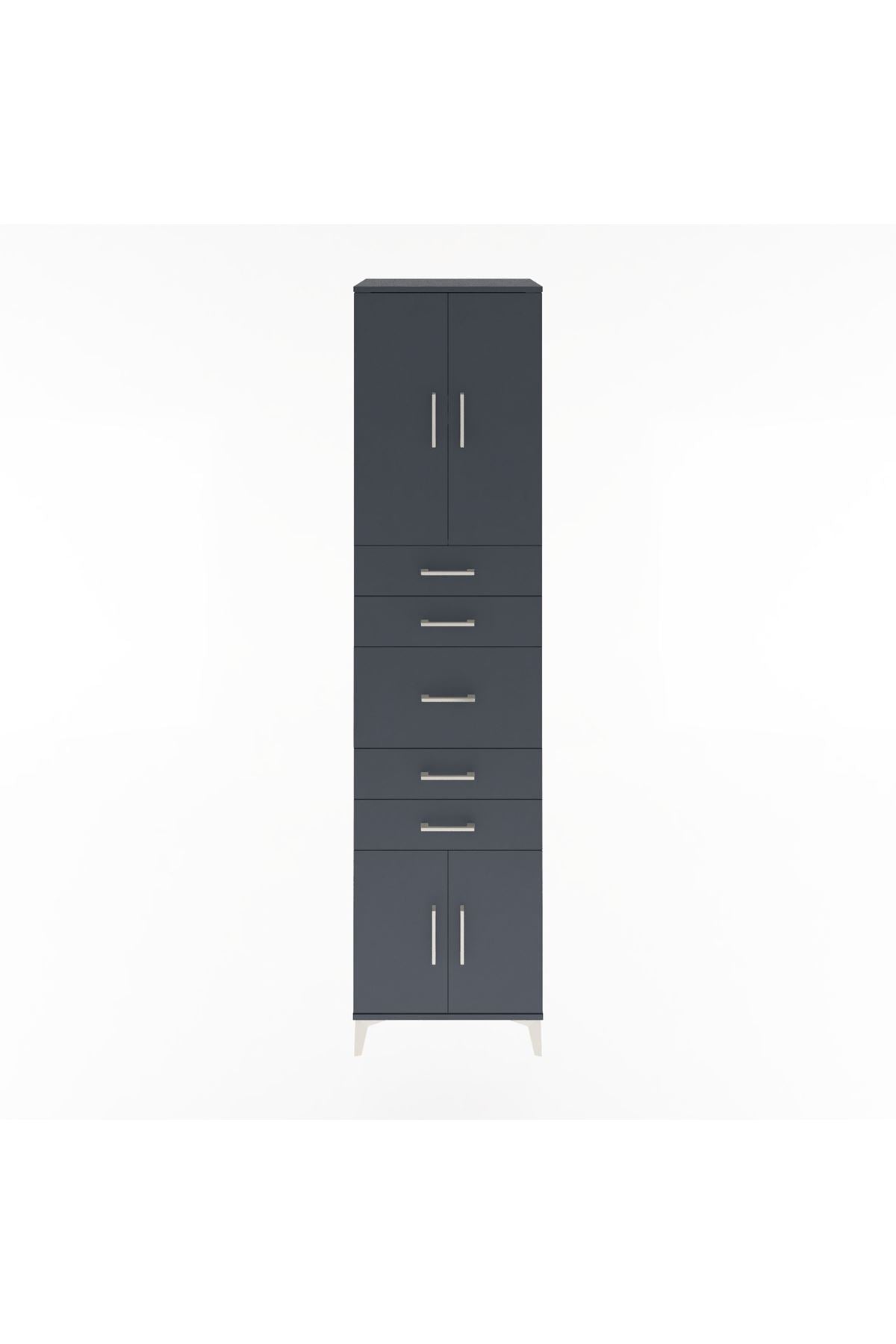 Hyperion Dolap 2 Raflı 5 Çekmeceli 4 Kapaklı 60x44x243 Antrasit-Antrasit