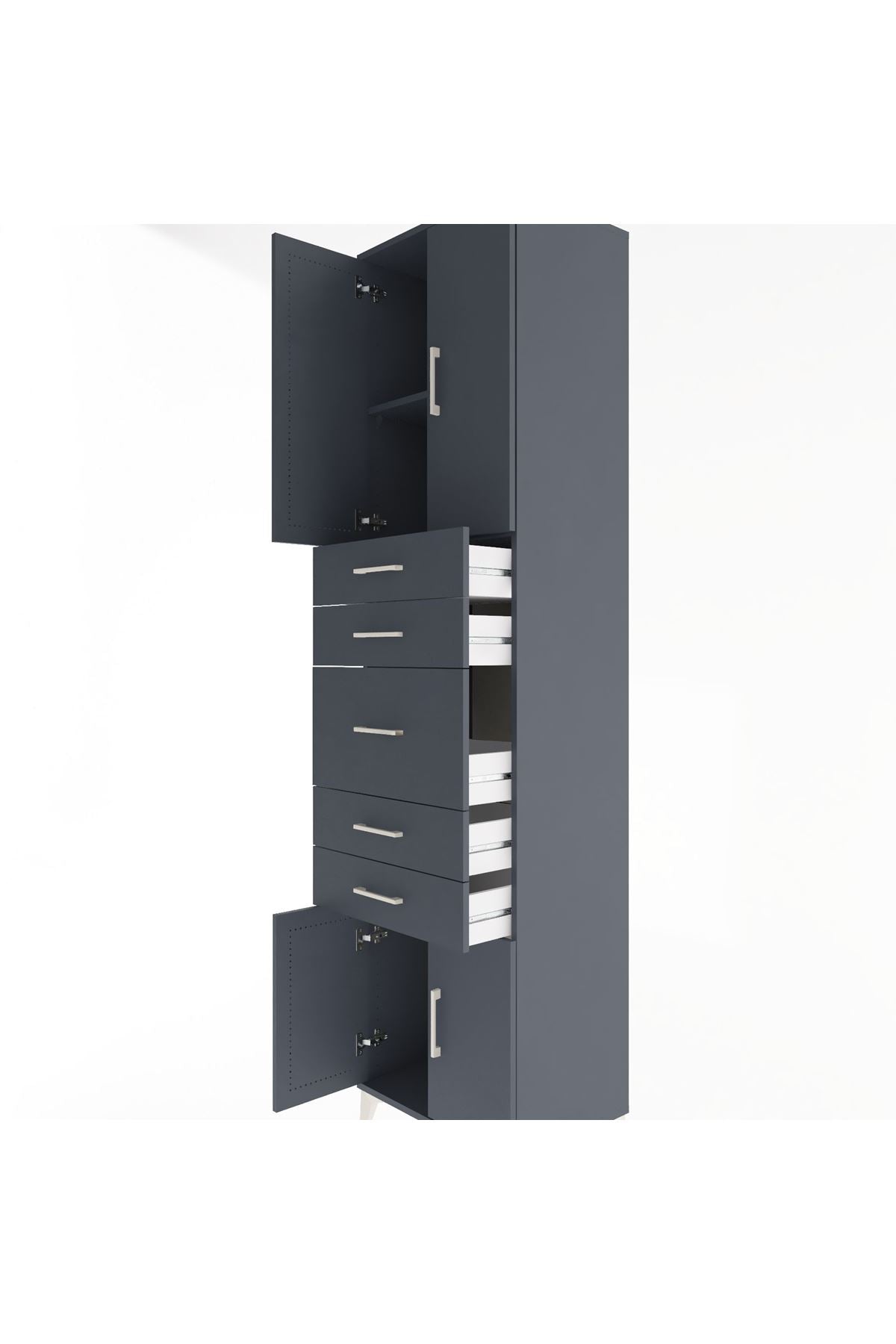 Hyperion Dolap 2 Raflı 5 Çekmeceli 4 Kapaklı 60x44x243 Antrasit-Antrasit