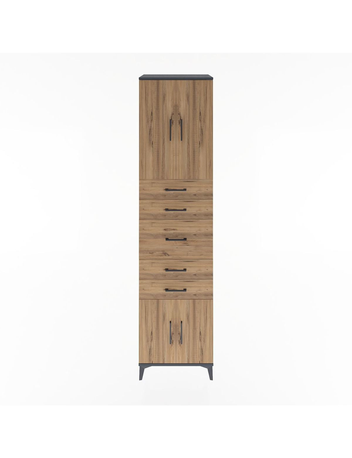 Hyperion Dolap 2 Raflı 5 Çekmeceli 4 Kapaklı 60x44x243 Antrasit-Çam