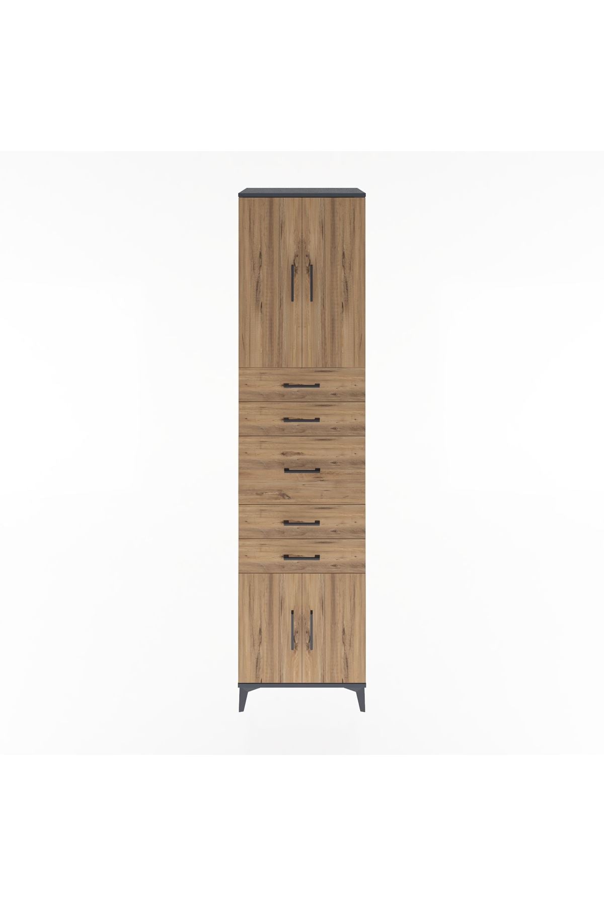 Hyperion Dolap 2 Raflı 5 Çekmeceli 4 Kapaklı 60x44x243 Antrasit-Çam