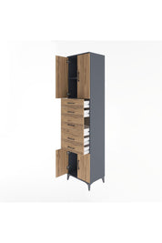 Hyperion Dolap 2 Raflı 5 Çekmeceli 4 Kapaklı 60x44x243 Antrasit-Çam