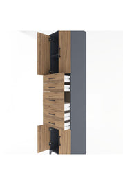 Hyperion Dolap 2 Raflı 5 Çekmeceli 4 Kapaklı 60x44x243 Antrasit-Çam