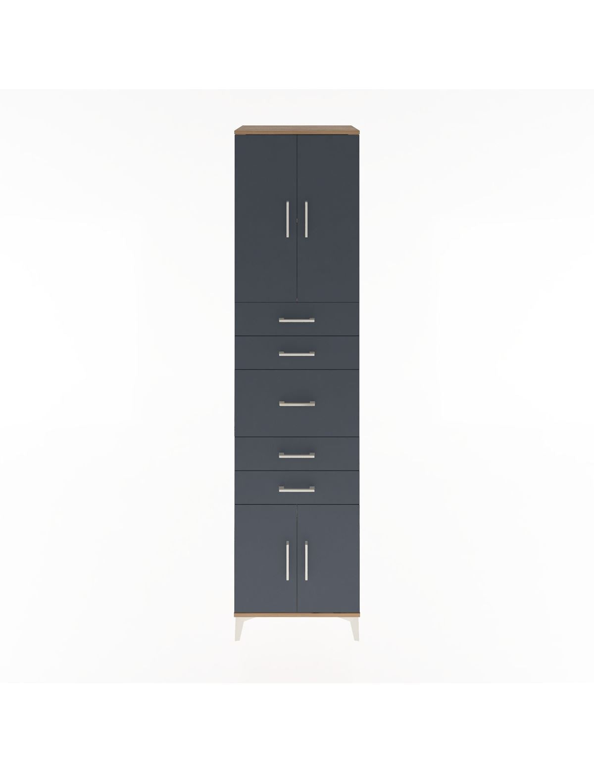 Hyperion Dolap 2 Raflı 5 Çekmeceli 4 Kapaklı 60x44x243 Çam-Antrasit