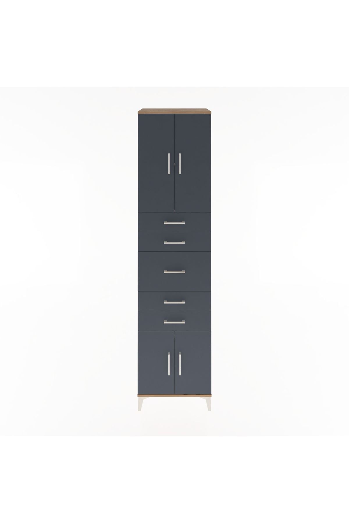 Hyperion Dolap 2 Raflı 5 Çekmeceli 4 Kapaklı 60x44x243 Çam-Antrasit