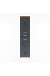Hyperion Dolap 2 Raflı 5 Çekmeceli 4 Kapaklı 60x44x243 Çam-Antrasit