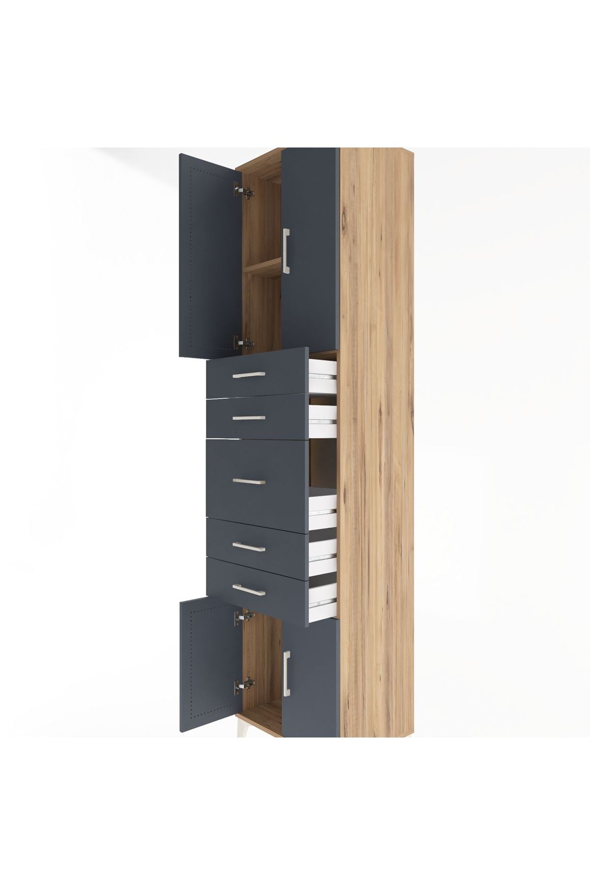 Hyperion Dolap 2 Raflı 5 Çekmeceli 4 Kapaklı 60x44x243 Çam-Antrasit