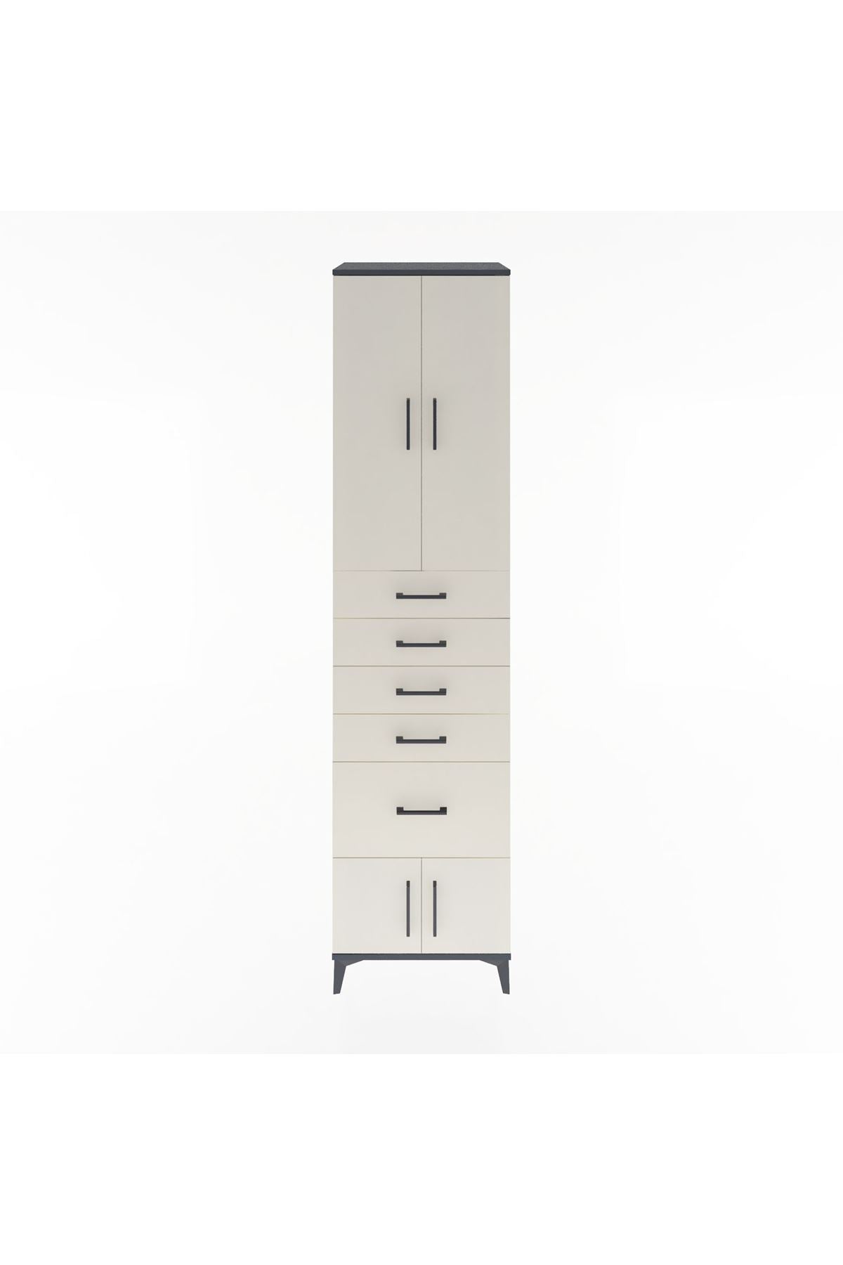 Hyperion Dolap 3 Raflı 5 Çekmeceli 4 Kapaklı 60x44x243 Antrasit-Aytaşı