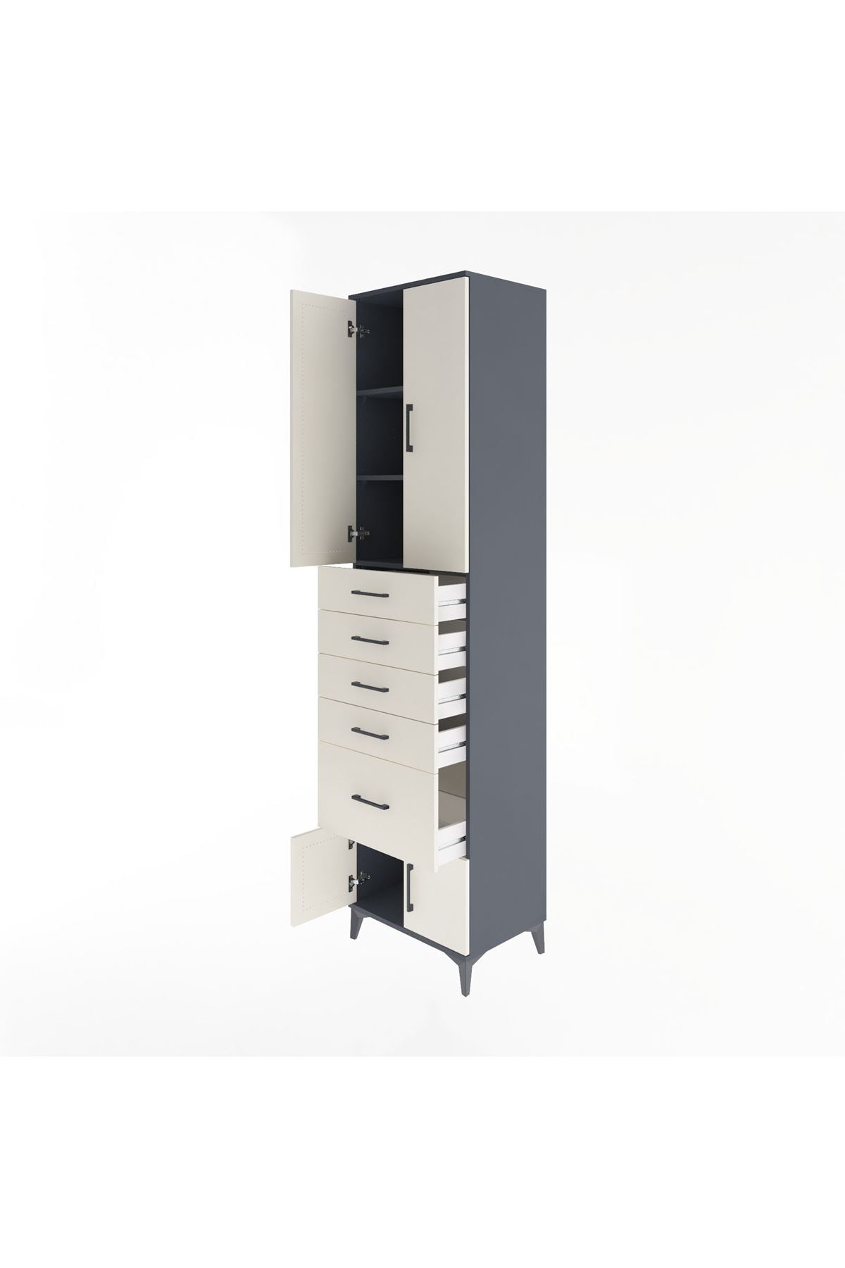 Hyperion Dolap 3 Raflı 5 Çekmeceli 4 Kapaklı 60x44x243 Antrasit-Aytaşı