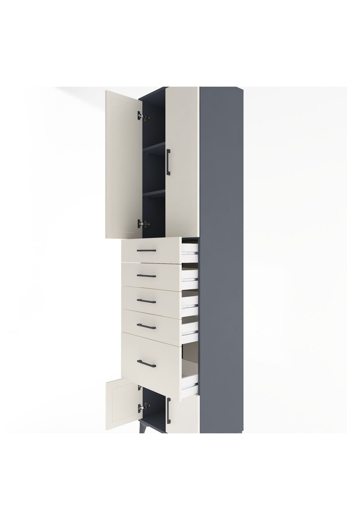 Hyperion Dolap 3 Raflı 5 Çekmeceli 4 Kapaklı 60x44x243 Antrasit-Aytaşı