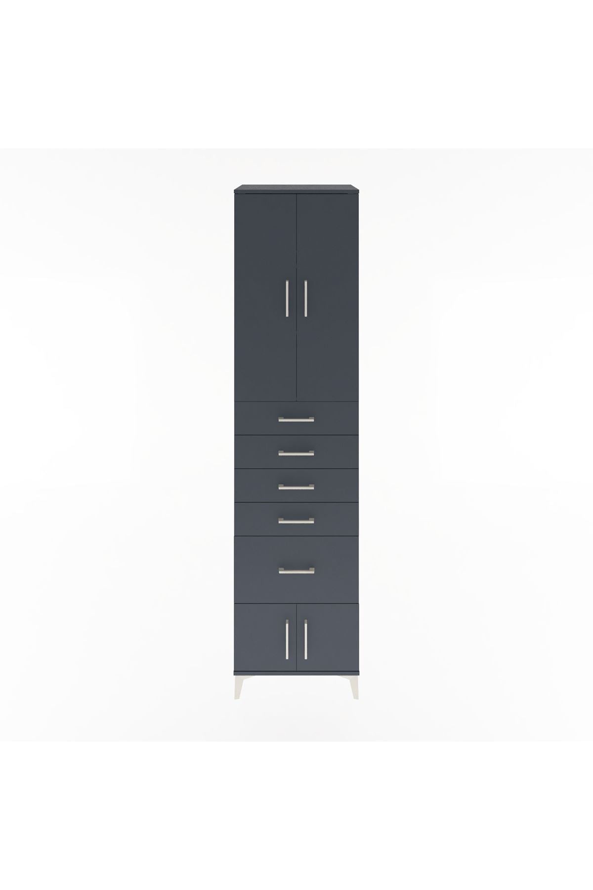 Hyperion Dolap 3 Raflı 5 Çekmeceli 4 Kapaklı 60x44x243 Antrasit-Antrasit
