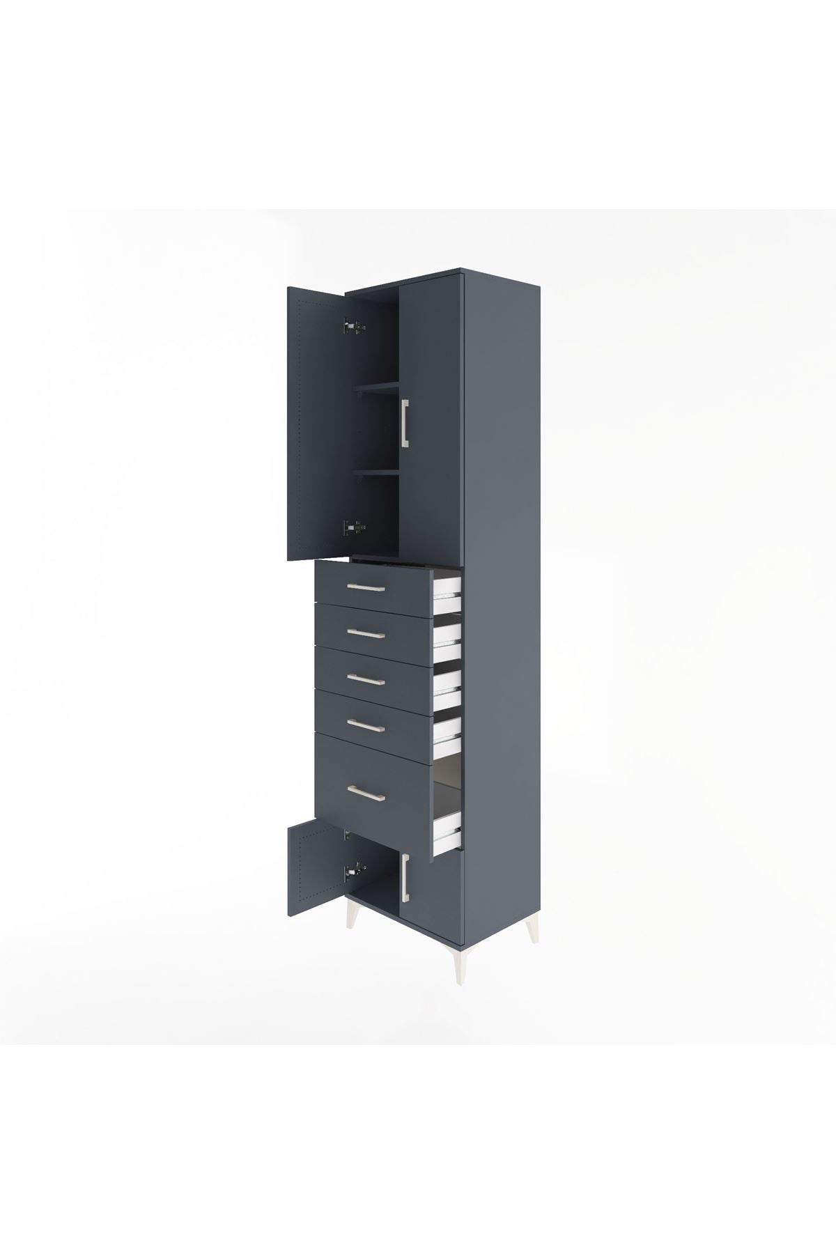 Hyperion Dolap 3 Raflı 5 Çekmeceli 4 Kapaklı 60x44x243 Antrasit-Antrasit