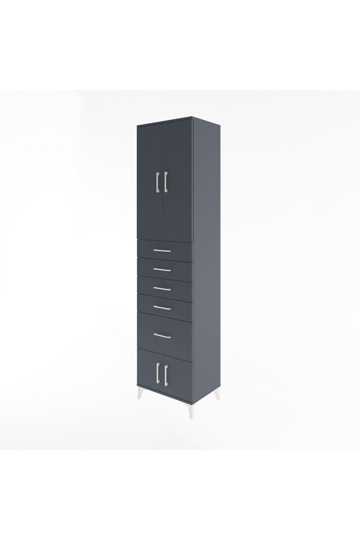 Hyperion Dolap 3 Raflı 5 Çekmeceli 4 Kapaklı 60x44x243 Antrasit-Antrasit