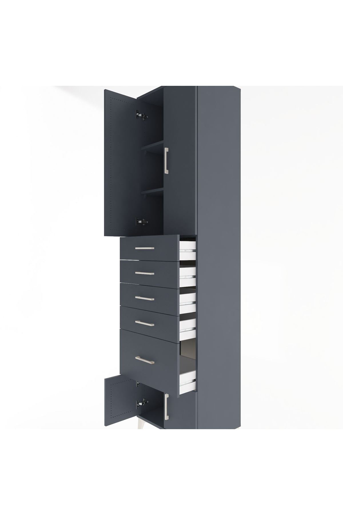 Hyperion Dolap 3 Raflı 5 Çekmeceli 4 Kapaklı 60x44x243 Antrasit-Antrasit