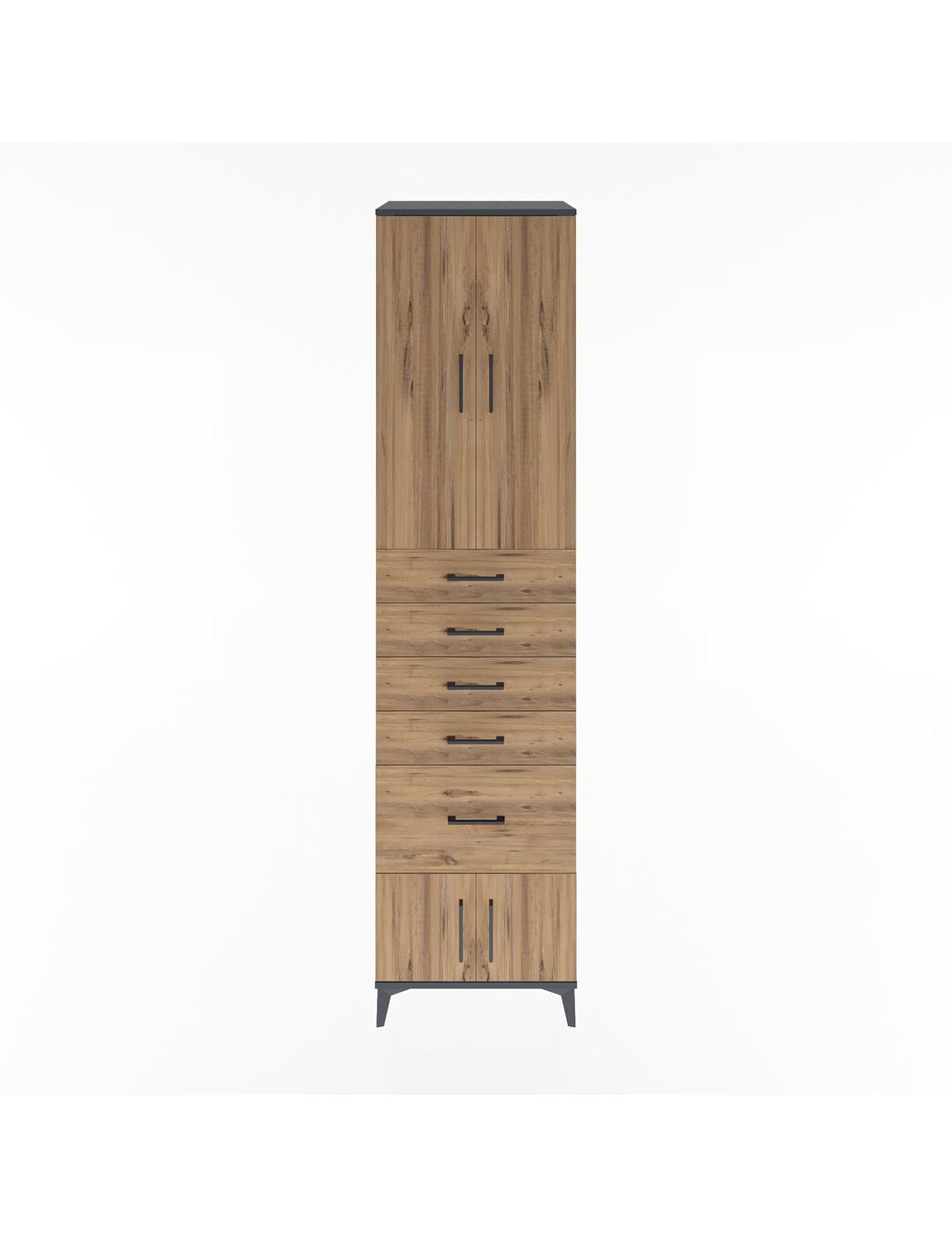 Hyperion Dolap 3 Raflı 5 Çekmeceli 4 Kapaklı 60x44x243 Antrasit-Çam