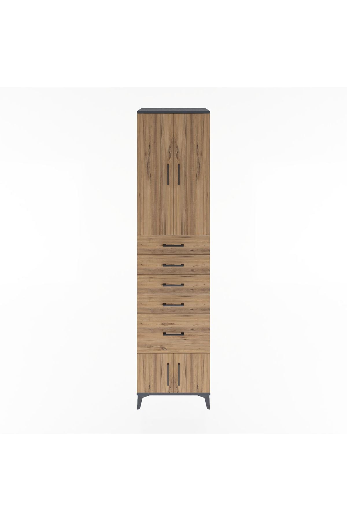 Hyperion Dolap 3 Raflı 5 Çekmeceli 4 Kapaklı 60x44x243 Antrasit-Çam