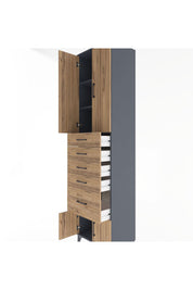 Hyperion Dolap 3 Raflı 5 Çekmeceli 4 Kapaklı 60x44x243 Antrasit-Çam
