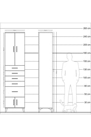 Hyperion Dolap 3 Raflı 5 Çekmeceli 4 Kapaklı 60x44x243 Antrasit-Çam