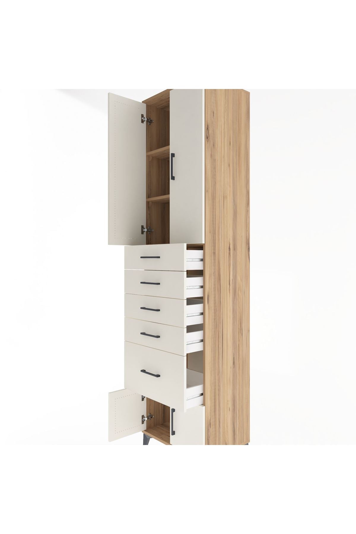 Hyperion Dolap 3 Raflı 5 Çekmeceli 4 Kapaklı 60x44x243 Çam-Aytaşı