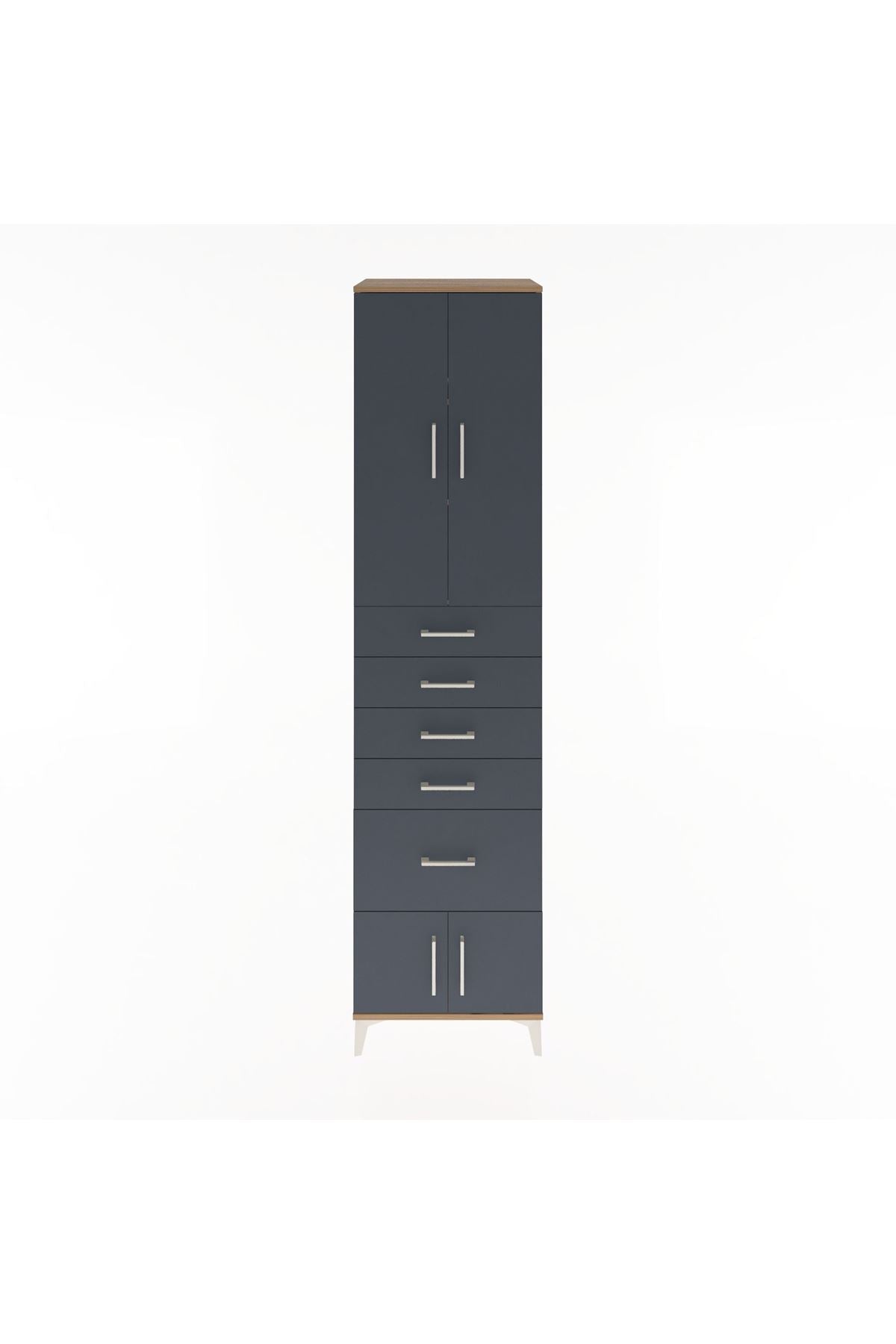 Hyperion Dolap 3 Raflı 5 Çekmeceli 4 Kapaklı 60x44x243 Çam-Antrasit